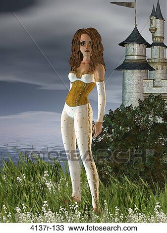 A girl standing in a field in front of a castle View Large Photo Image Stock Image - A girl standing in a field in front of a castle. Fotosearch
