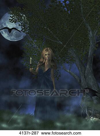 Blonde haired woman holding candle outside under a full moon. View Large Photo Image Stock Photo - Blonde haired woman holding candle outside under a full moon.. Fotosearch
