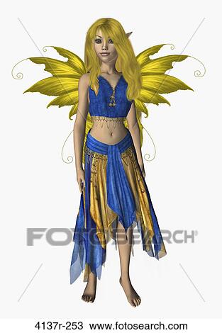 Stock Image - Blue and yellow fairy standing up. Fotosearch