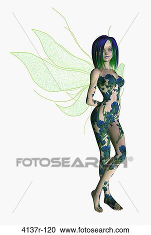Stock Image - Blue green flower fairy standing. Fotosearch