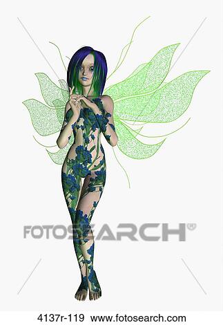 Stock Photo - Blue green flower fairy standing. Fotosearch