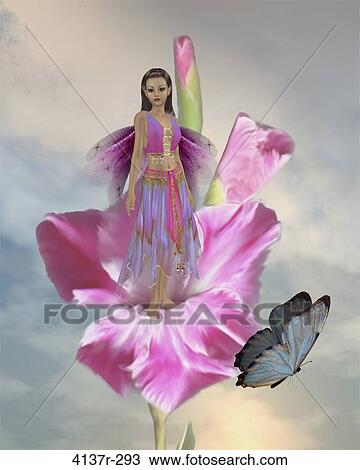 Fairy standing in a flower with a butterfly View Large Photo Image Stock Image - Fairy standing in a flower with a butterfly. Fotosearch