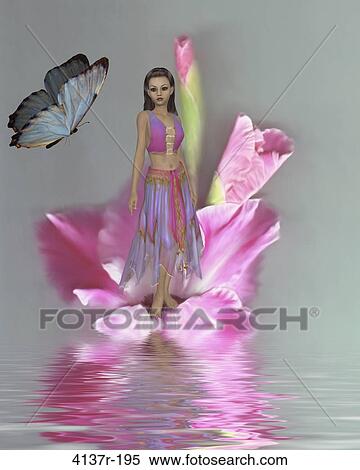 Fairy standing in a flower with a butterfly View Large Photo Image Stock Photography - Fairy standing in a flower with a butterfly. Fotosearch