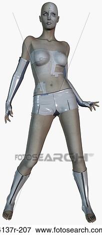 Stock Photo - Futuristic female cyborg in standing position. Fotosearch