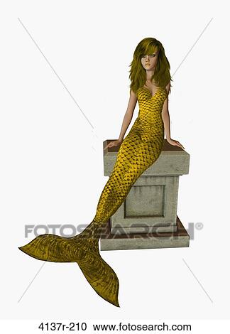 Gold mermaid sitting on a pedestal on a white background View Large Photo Image Stock Image - Gold mermaid sitting on a pedestal on a white background. Fotosearch