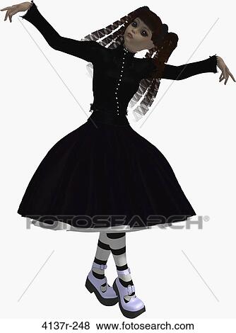 Goth girl in black dress with arms spread View Large Photo Image Stock Photo - Goth girl in black dress with arms spread. Fotosearch