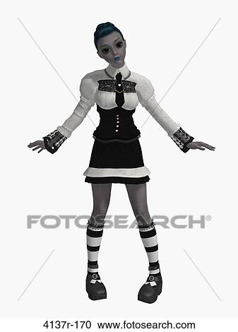 Stock Image - Goth girl standing with arms spread. Fotosearch