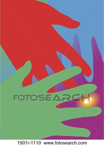 Stock Image - Hands reaching for glowing pill, illustration. Fotosearch
