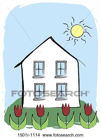 House behind flowerbed, illustration View Large Photo Image Picture - House behind flowerbed, illustration. Fotosearch