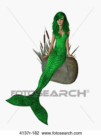 Lime green mermaid sitting on a rock with cattails on a white background View Large Photo Image Stock Image - Lime green mermaid sitting on a rock with cattails on a white background. Fotosearch