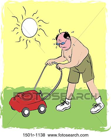 Man mowing lawn, illustration View Large Photo Image Stock Photo - Man mowing lawn, illustration. Fotosearch