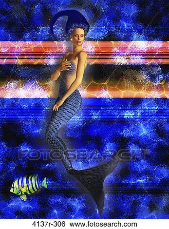 Mermaid swimming with caustic blue background View Large Photo Image Stock Photograph - Mermaid swimming with caustic blue background. Fotosearch