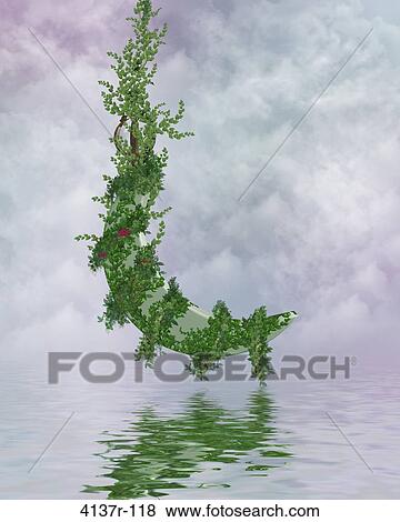 Stock Photo - Moon Over Water In The Clouds Background. Fotosearch