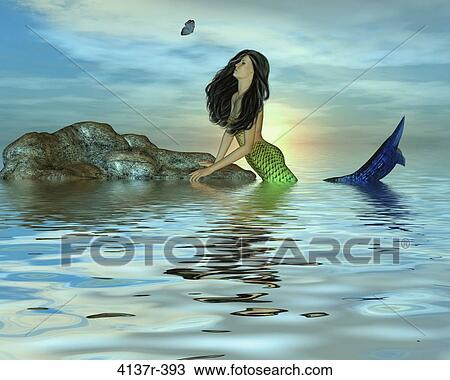 One mermaid in the middle of the ocean looking at a butterfly View Large Photo Image Stock Image - One mermaid in the middle of the ocean looking at a butterfly. Fotosearch