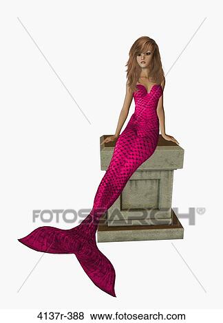 Pink mermaid sitting on a pedestal on a white background View Large Photo Image Stock Photo - Pink mermaid sitting on a pedestal on a white background. Fotosearch