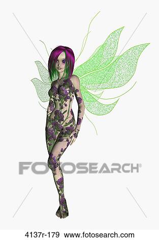 Purple green flower fairy standing View Large Photo Image Stock Photo - Purple green flower fairy standing. Fotosearch