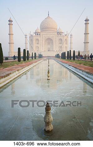 Reflection of a mausoleum in water, Taj Mahal, Agra, Uttar Pradesh, India View Large Photo Image Stock Photograph - Reflection of a mausoleum in water, Taj Mahal, Agra, Uttar Pradesh, India. Fotosearch
