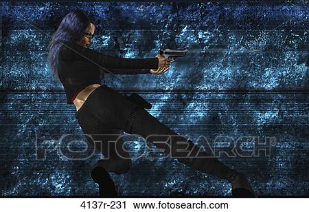 Science fiction woman standing and shooting a gun View Large Photo Image Stock Image - Science fiction woman standing and shooting a gun. Fotosearch