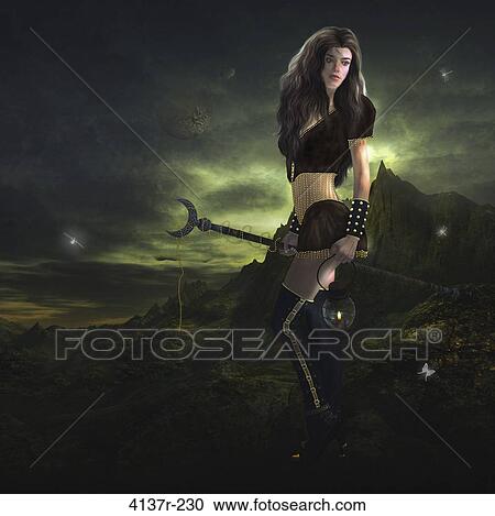 Sorceress standing holding a lantern and a moon staff View Large Photo Image Stock Image - Sorceress standing holding a lantern and a moon staff. Fotosearch