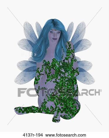 Picture - Translucent blue fairy sitting down. Fotosearch