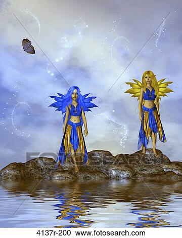 Two fairies standing on rocks in the middle of the ocean View Large Photo Image Stock Image - Two fairies standing on rocks in the middle of the ocean. Fotosearch