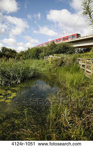 UK, London Canning Town, DLR train passing through Bow Creek Ecology Park View Large Photo Image Stock Image - UK, London Canning Town, DLR train passing through Bow Creek Ecology Park. Fotosearch