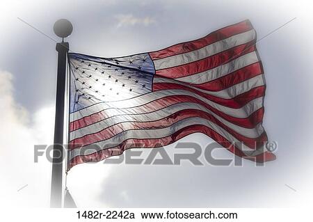 Stock Image - USA, Washington State, Point No Point, Hansville, American Flag. Fotosearch