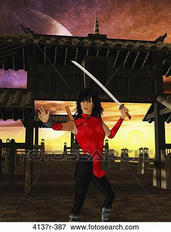 Warrior woman standing in fighting stance ready to fight with her sword View Large Photo Image Stock Photo - Warrior woman standing in fighting stance ready to fight with her sword. Fotosearch