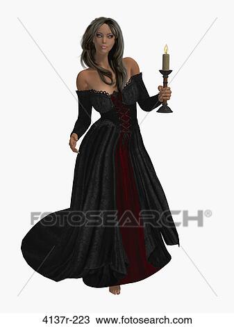 Woman dressed in a gown holding a candle View Large Photo Image Stock Image - Woman dressed in a gown holding a candle. Fotosearch