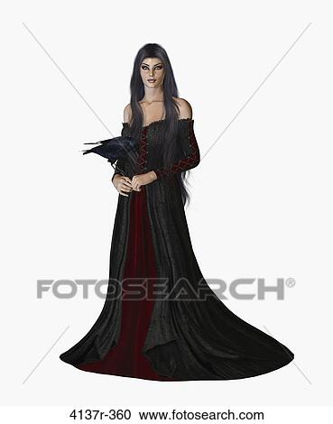 Woman dressed in a gown holding a crow View Large Photo Image Stock Image - Woman dressed in a gown holding a crow. Fotosearch