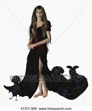 Woman dressed in a gown surrounded by crows View Large Photo Image Stock Photo - Woman dressed in a gown surrounded by crows. Fotosearch