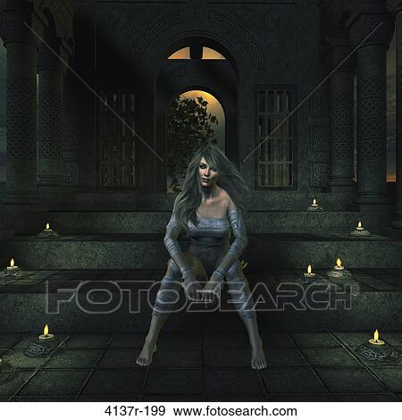 Woman sitting on steps with candles surrounding her. View Large Photo Image Stock Photo - Woman sitting on steps with candles surrounding her.. Fotosearch