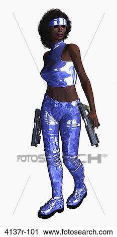 Woman standing and holding two guns View Large Photo Image Stock Image - Woman standing and holding two guns. Fotosearch