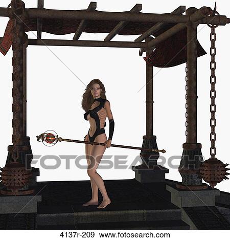 Stock Photo - Woman warrior holding a staff. Fotosearch