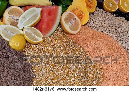Stock Photograph - Display of Fruit and Grains. Fotosearch