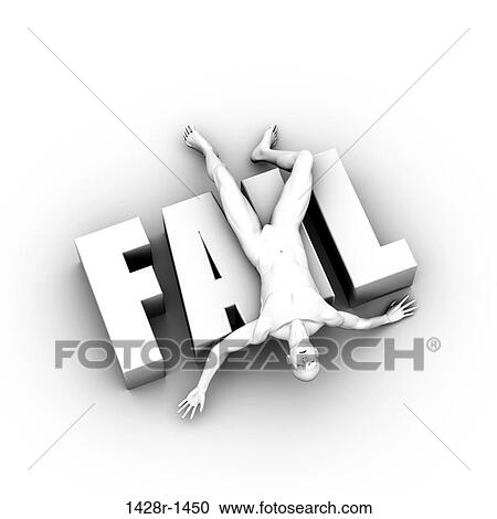 Stock Image - FAIL Block letters with fallen man Gray-tone. Fotosearch