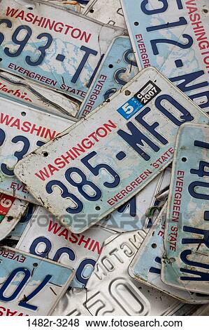 Stock Photo - Old Washington State License plates. Fotosearch