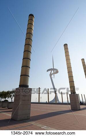 Spain, Barcelona, Montjuic, Telefonoca Tower by architect Santiago Calatrava View Large Photo Image Picture - Spain, Barcelona, Montjuic, Telefonoca Tower by architect Santiago Calatrava. Fotosearch