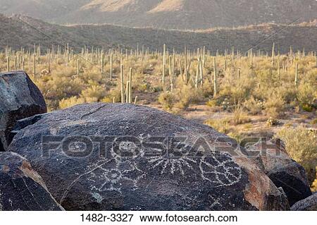 Stock Photo - USA, Arizona, Tucson, Saguaro National Park, Hohokam Petroglyph. Fotosearch