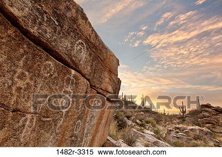 Stock Photography - USA, Arizona, Tucson, Saguaro National Park, Hohokam Petroglyph. Fotosearch