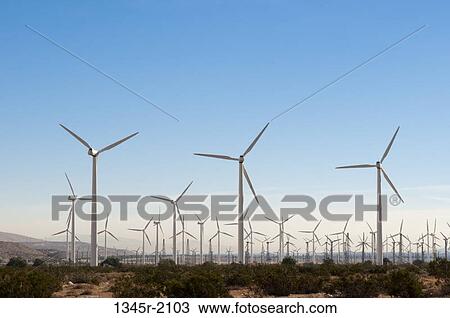 Stock Image - USA, California, Palm Springs, Wind turbines. Fotosearch