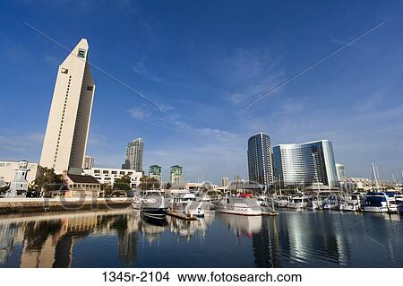 Picture - USA, California, San Diego, Marina and skyline. Fotosearch