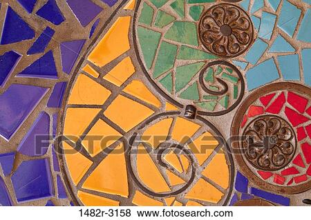 Stock Photo - USA, California, San Diego, North Park, Colorful tile floor. Fotosearch