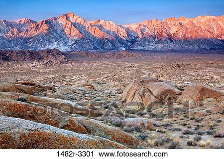 Stock Image - USA, California, Sierra Mountains from Alabama Hills. Fotosearch
