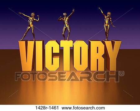 Stock Image - Victory gold block lettering with three gold figures. Fotosearch