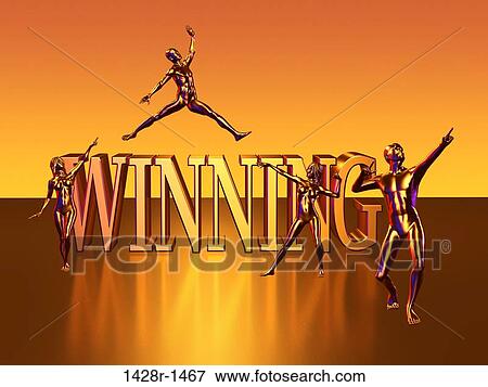 Winning gold block lettering with four gold figure View Large Photo Image Stock Photo - Winning gold block lettering with four gold figure. Fotosearch