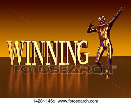 Stock Photography - Winning gold block lettering with one gold figure. Fotosearch