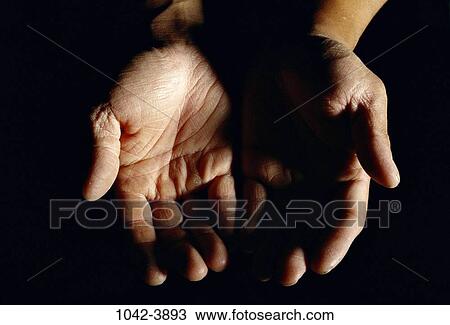 Stock Image - dark, hands, empty, open, body parts, waiting, greed. Fotosearch