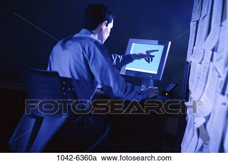 desk, monitor, papers, blue, computer, pointing View Large Photo Image Stock Image - desk, monitor, papers, blue, computer, pointing. Fotosearch
