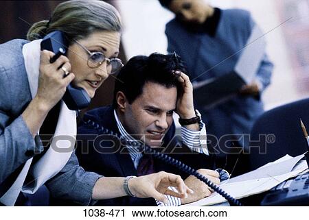 Stock Image - groups, desk, telephone, phone, stress, business, concepts. Fotosearch